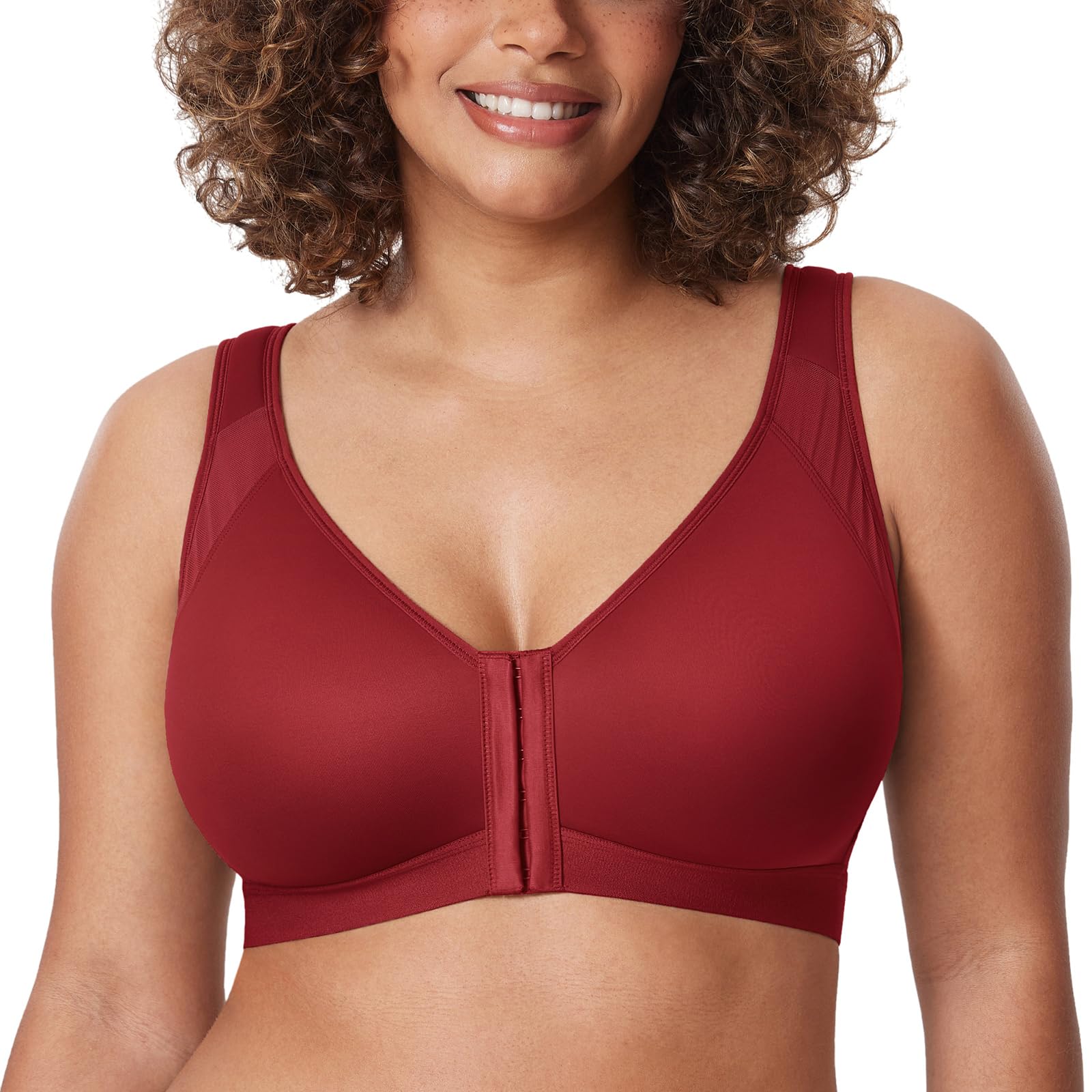 DELIMIRA Women's Full Coverage Front Closure Wire Free Back Support Posture Bra