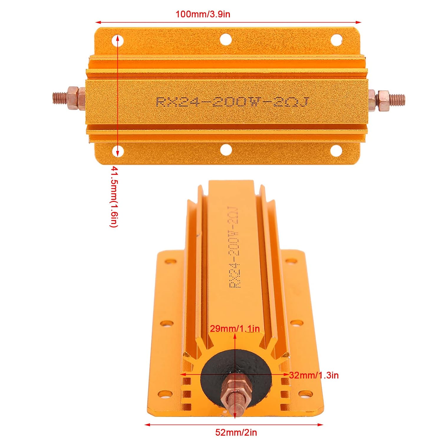 Power Resistor, 200W RX24 Aluminum Casing Wire Wound Resistor 2Ohm 2R Power Resistor Aluminium Housing Electronic Components, Single Resistors