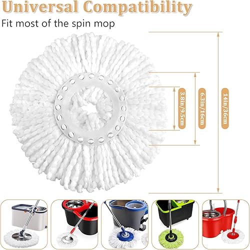 Miniatura 3 de NICEMOVIC Paquete de 5 cabezales de repuesto de trapeador giratorio para sistema de trapeador giratorio de 360, cabezal de trapeador de tamaño