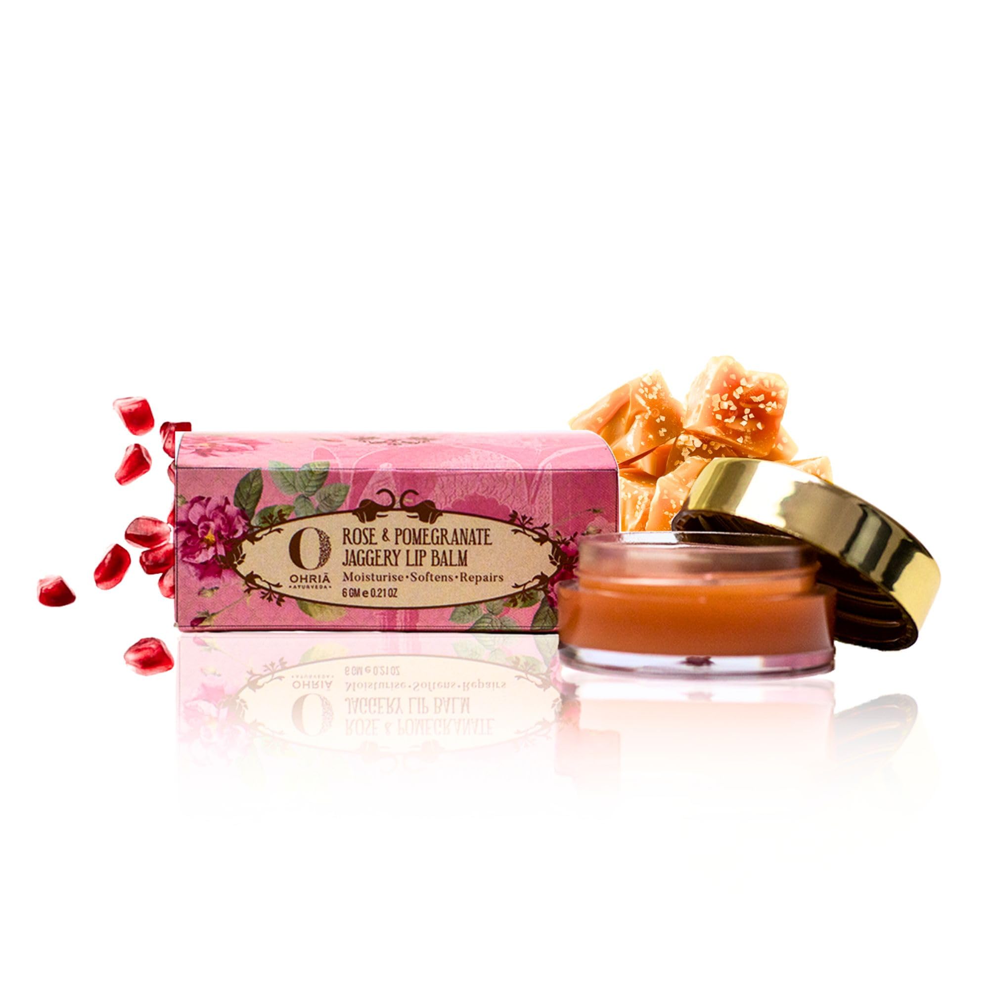 Ohria Ayurveda Rose & Pomegranate Jaggery Lip Balm | Deeply Hydrates, Softens & Reduces Lip Pigmentation| For Dark, Dry & Chapped Lips | All Skin Types - 6gm-image-13