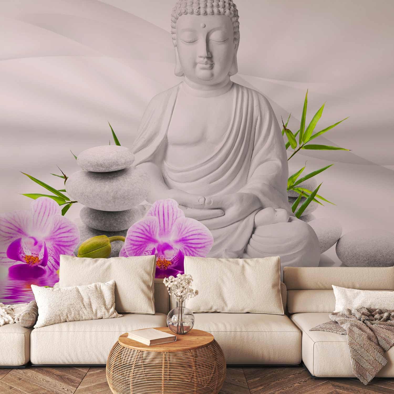 artgeist Wall Mural Buddha 98x69 in - Non-Woven Wallpaper Fleece Wall Decor Photo Print Picture Image Design Nature Flowers Orchid Zen Spa b-A-0011-a-c