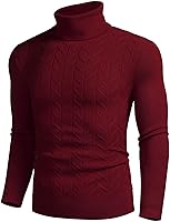 Vista 4 de COOFANDY Suéter de cuello alto ajustado para hombre, suéter casual de punto con patrón de torsión básica