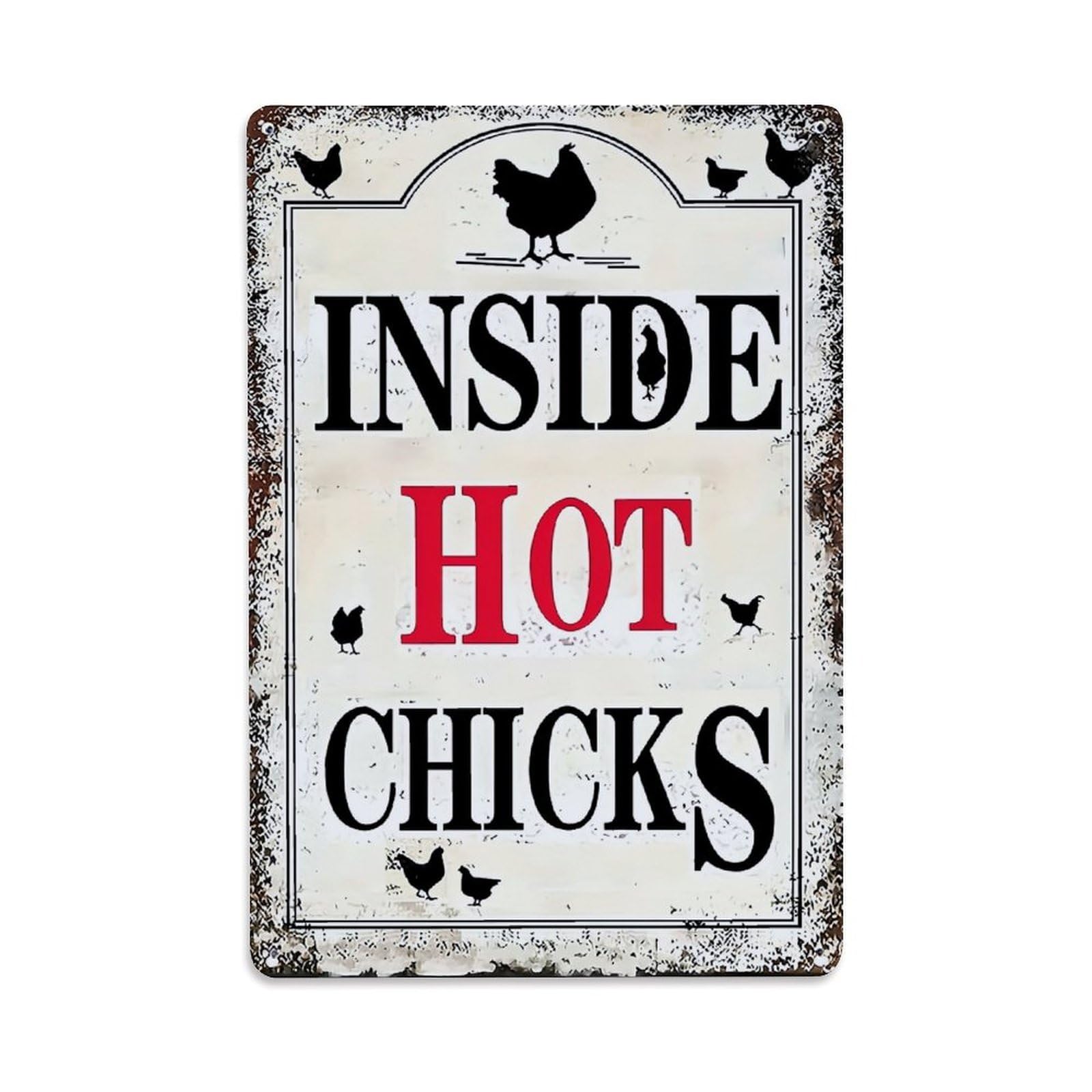 Jdfenggu Vintage Inside Hot Chicks Sign Retro Metal Tin Sign, Metal Poster For Bar, Home, Man Cave, Kitchen, Laundry Room Art Decor 8X12 Inch