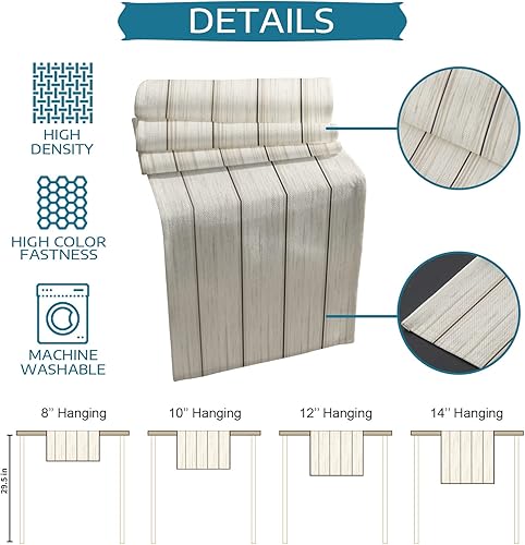 Miniatura 322 de Camino de mesa de algodón y lino estilo granja rústico retro, textura de madera de granero, color degradado marrón y gris, antideslizante,