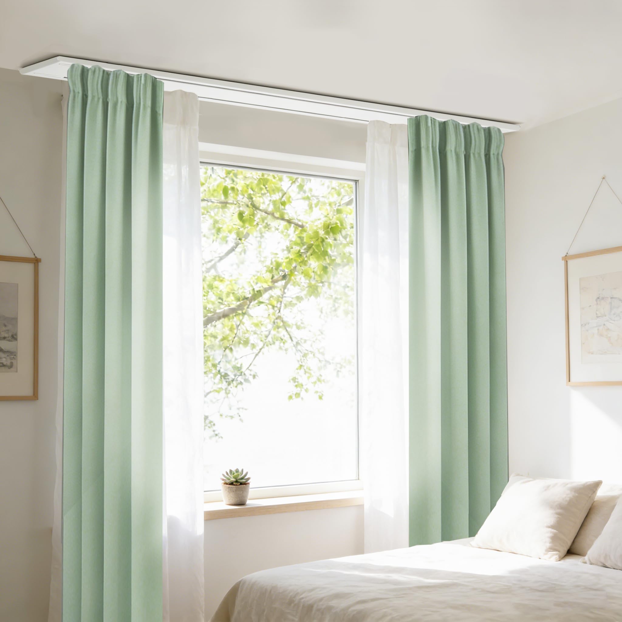 Rail de Rideau Double pour Plafond, Tringle à Rideaux 2 Voies, 380cm | Aluminium, Blanc Silencieux Séparation de Pièce pour Salon, Chambre, Hôpital
