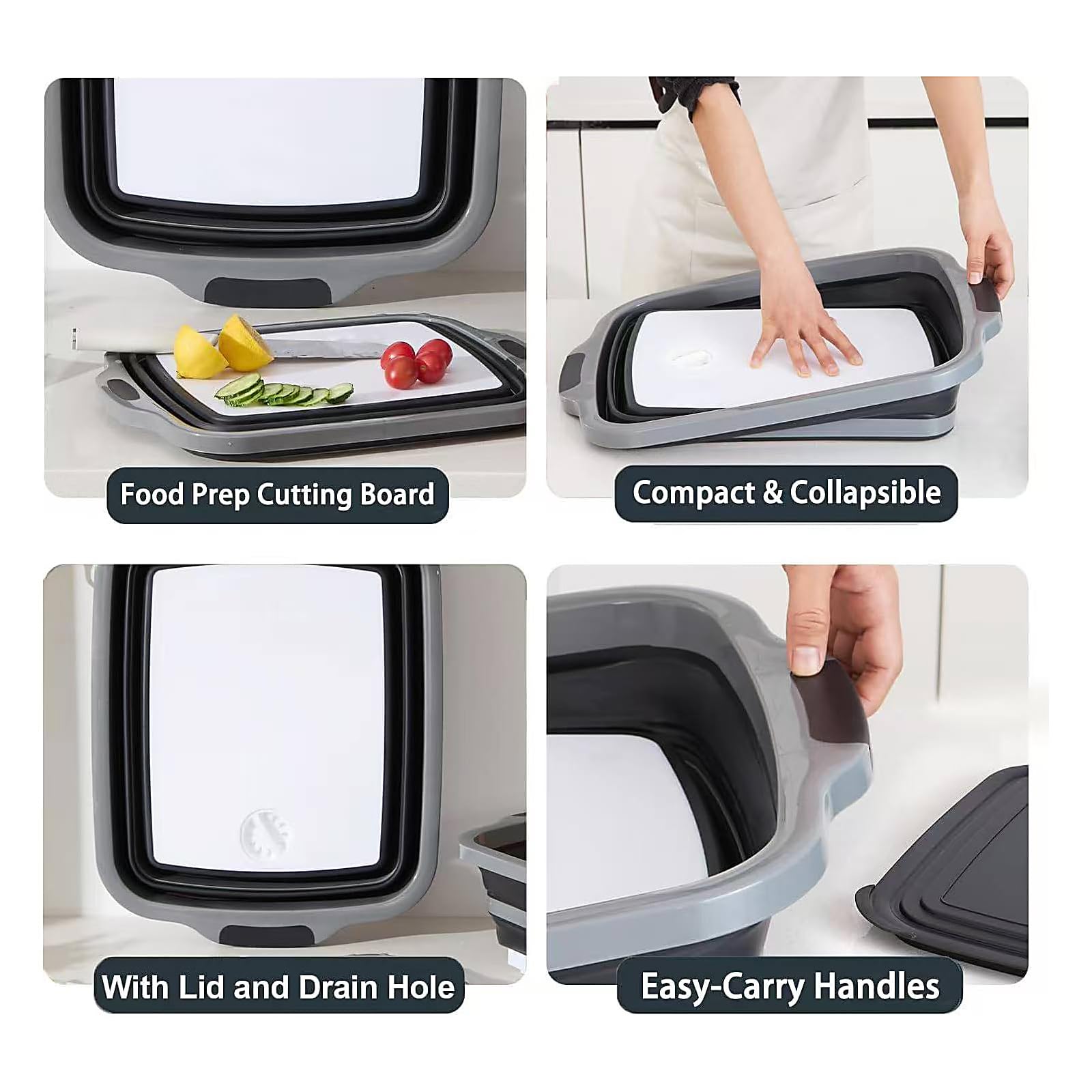 Cesta de lavado compacta con sección de corte incluida y bordes flexibles para un fácil almacenamiento en dormitorios de campistas y áreas limitadas con tapa de bloqueo