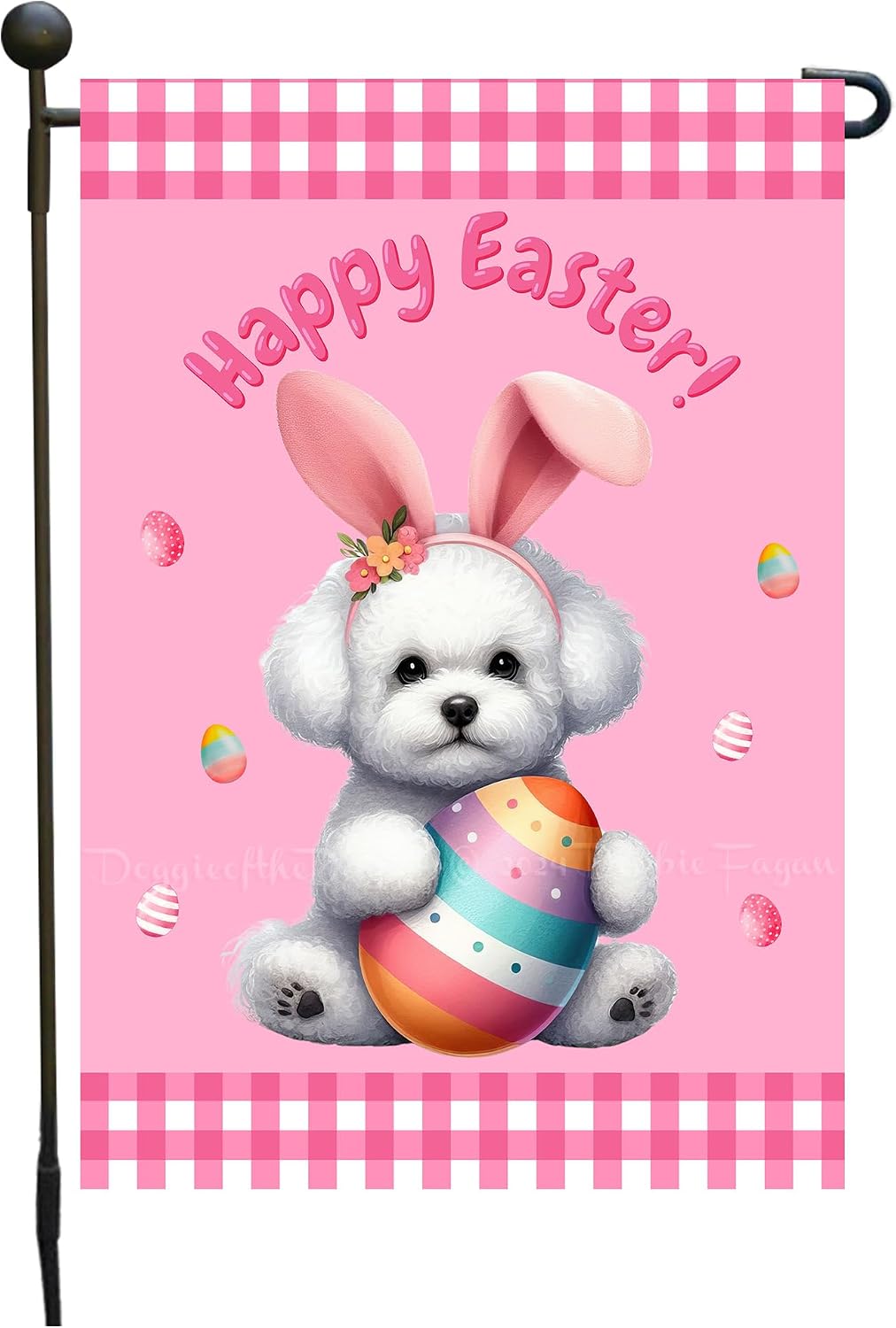 Bichon Frise Easter Day Dog Garden Flags for Outdoor Decorations - Double Sided Yard Lawn Easter Festival Decorative Gift - Holiday Dogs Flag Decor 12 1/2"w x 18"h