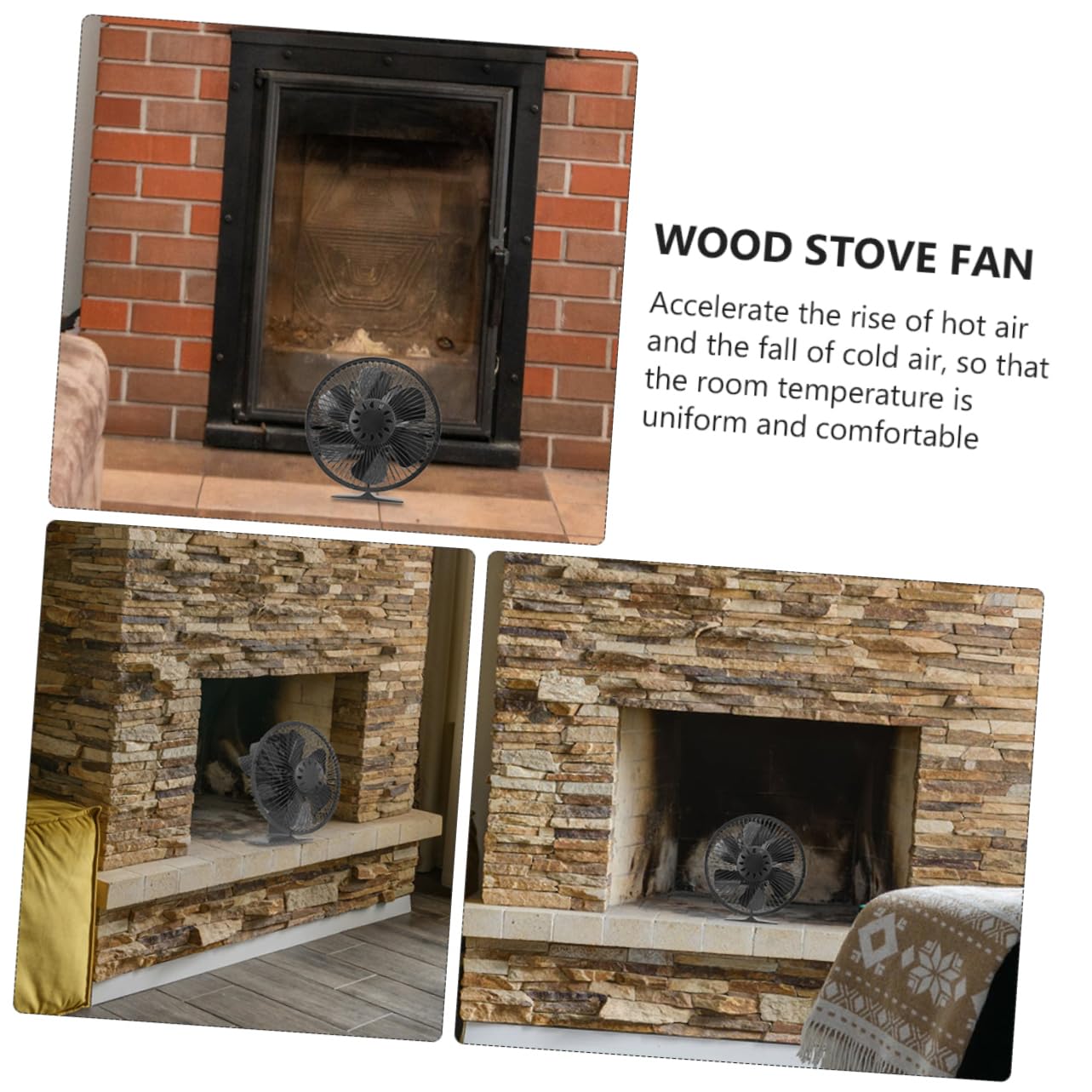 ABOOFAN Ventilatore per Stufa a Legna 6 Pale in Lega di Alluminio Nero