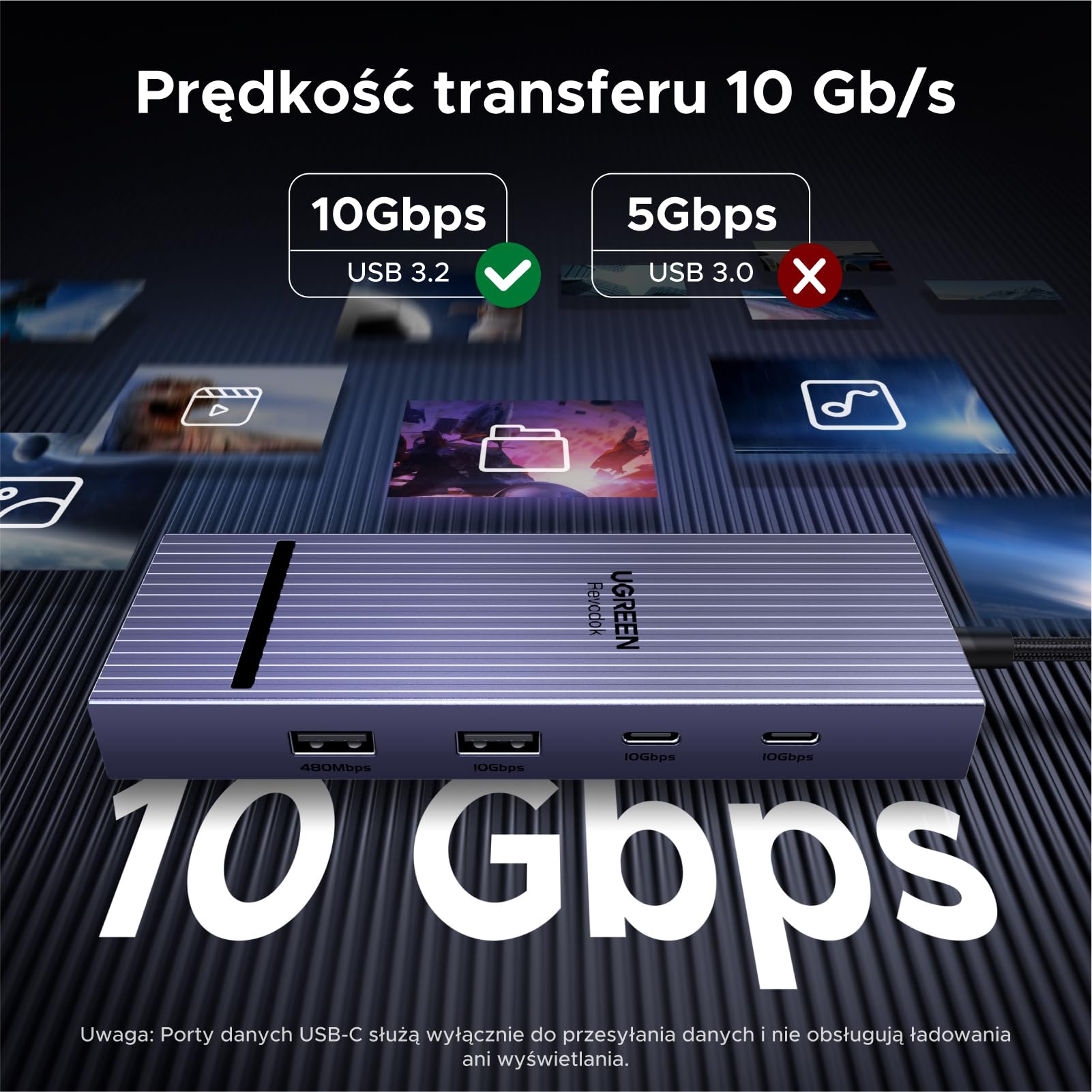 UGREEN USB C Hub z DisplayPort 4K 60Hz, stacja dokująca z USB 3.2 10 Gb/s | DP 4K@60Hz, RJ45 Ethernet, PD 100 W, adapter wieloportowy kompatybilny z MacBook, iPad Pro, laptop Surface itp.