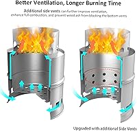 Vista 4 de TOMSHOO Estufa de camping, portátil plegable a prueba de viento estufa de leña compacta de acero inoxidable estufa de alcohol al aire libre camping
