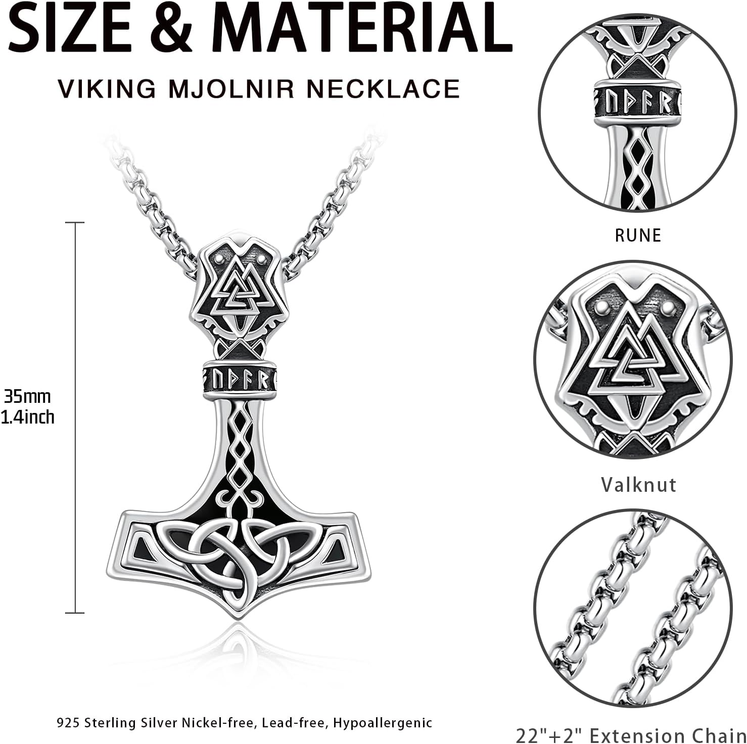 Viking Necklace for Men 925 Sterling Silver Mjolnir/Yggdrasil/Wolf/Deer/Raven/Dragon Pendant Necklace Viking Jewelry Norse Mythology Gifts for Women - Image 2