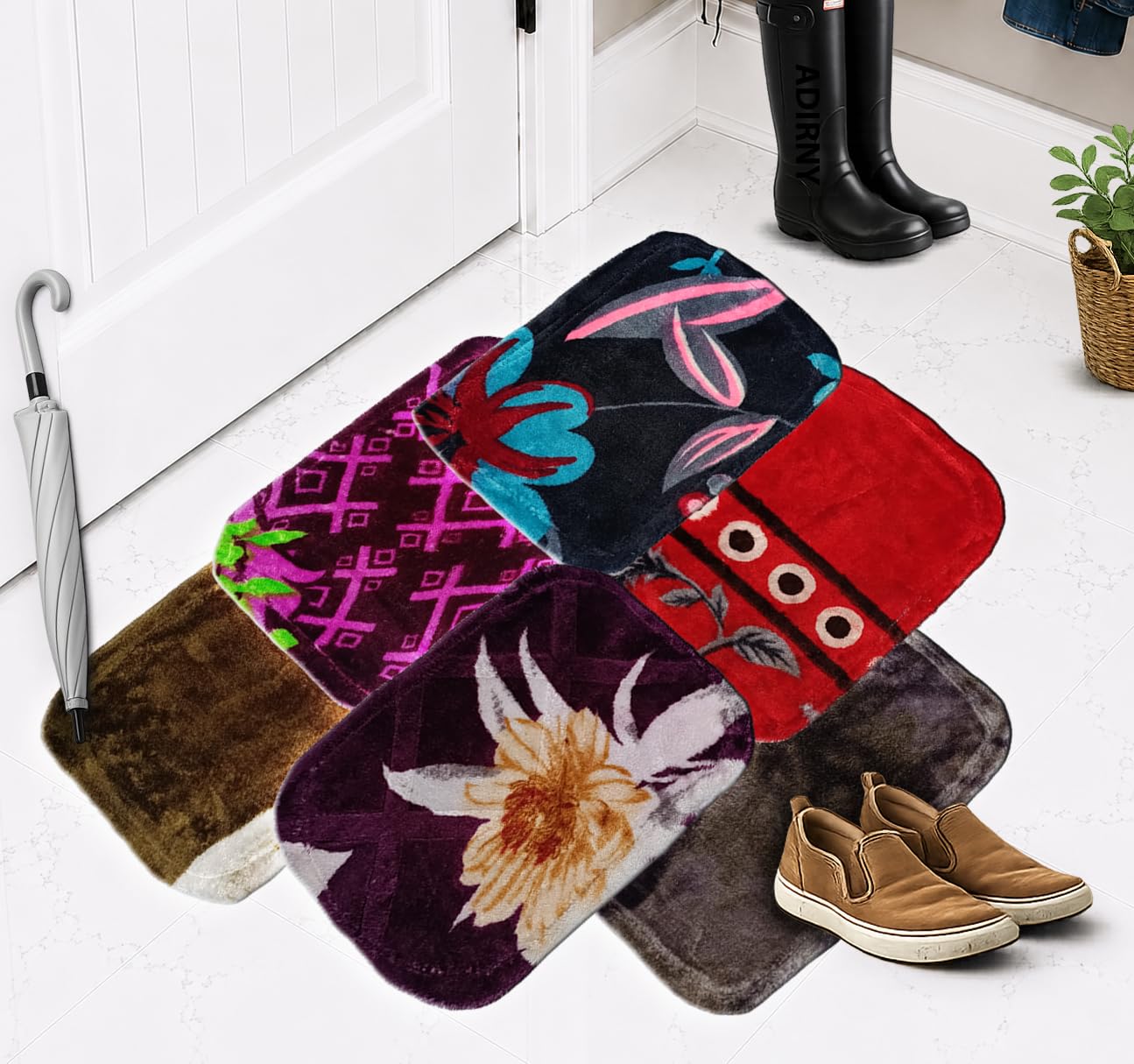 Door Mat 29 x 43 cm, Microfiber, Anti-Skid, Dust Trapping, Multicolor, Pack of 6-image-12