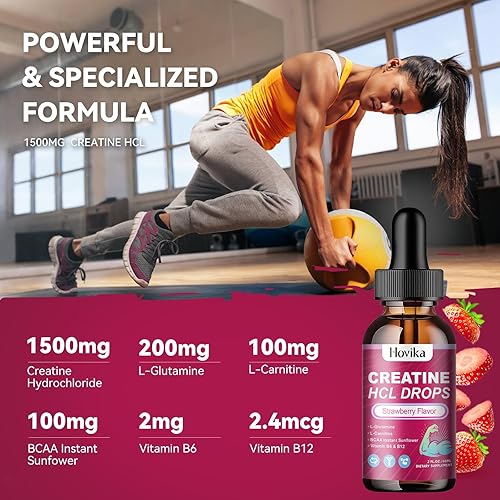 Miniatura 2 de Gotas líquidas de creatina HCL para hombres y mujeres, clorhidrato de creatina con L-carnitina, L-glutamina, BCAA, vitamina B12 y B6 para el