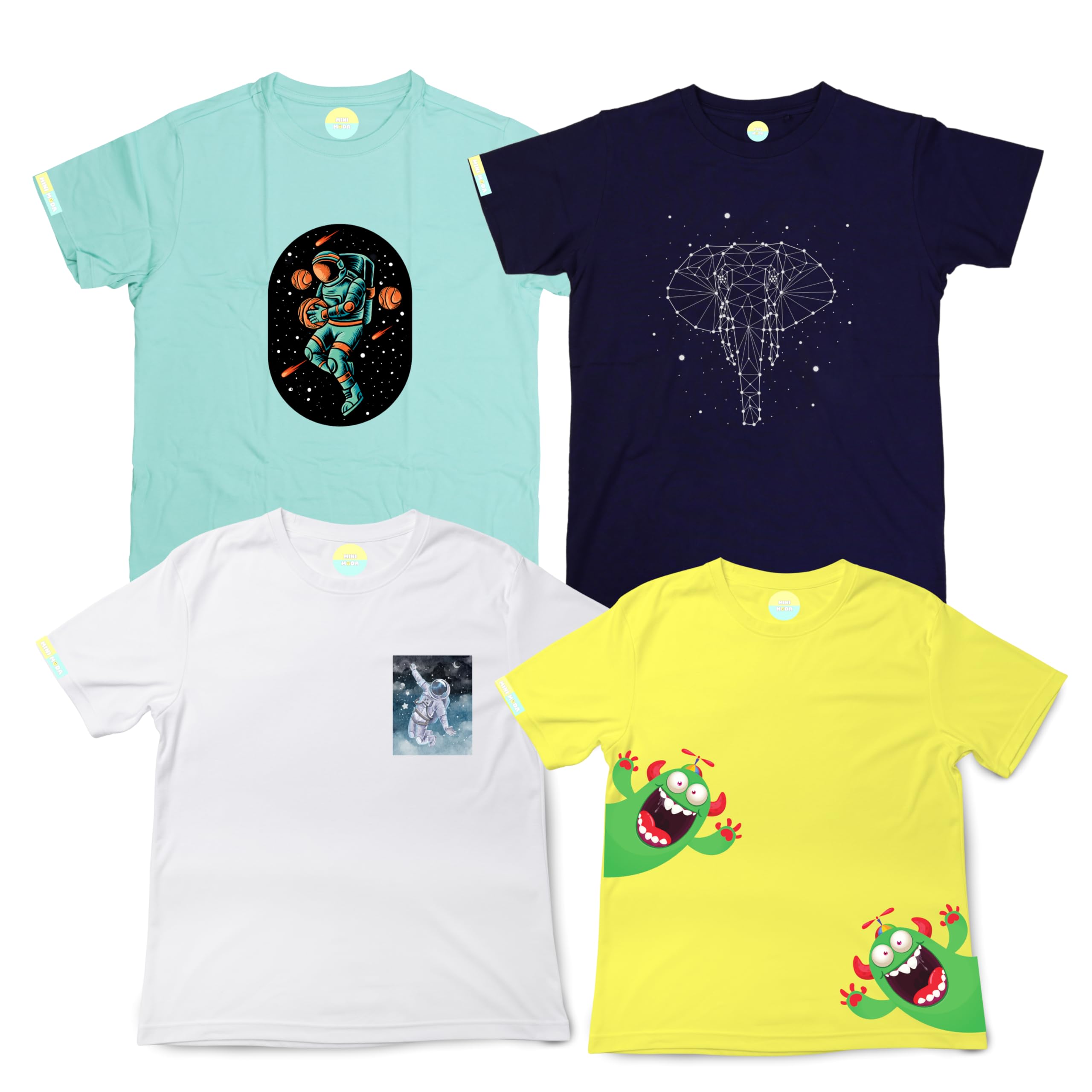 MINI MODA Kids Modern Combo Packs Printed Round Neck T-Shirt Regular Fit