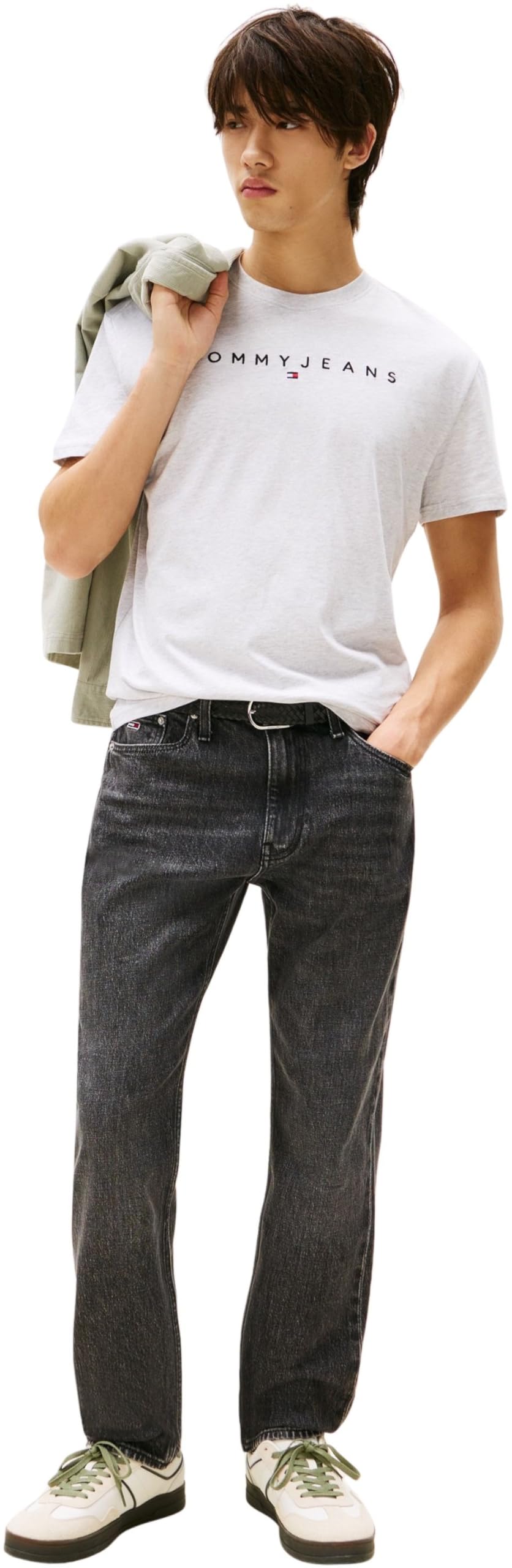 Tommy Jeans Camiseta de Manga Corta Hombre Linear Logo de algodón