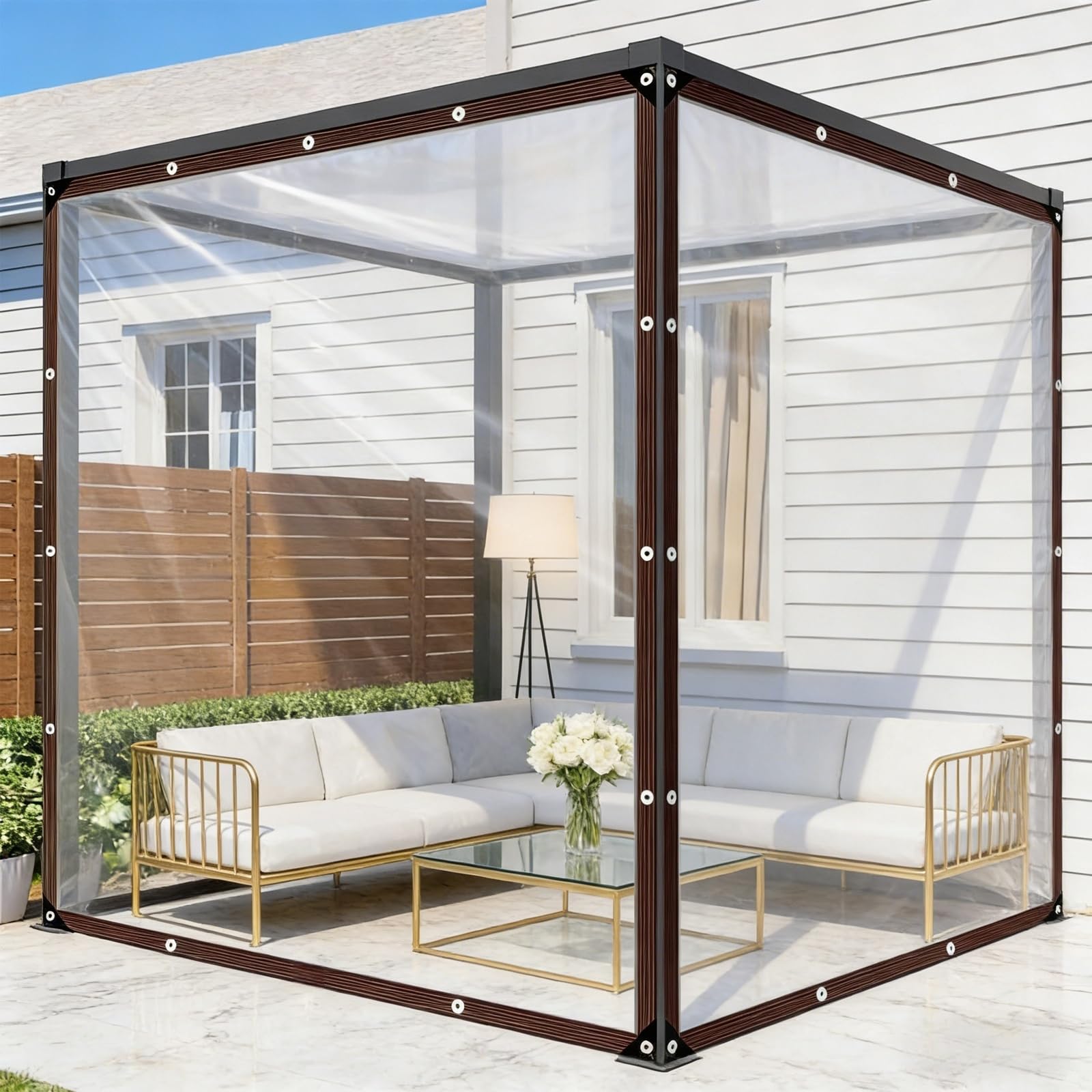 Lona transparente impermeable contra polvo y desgarros en patio