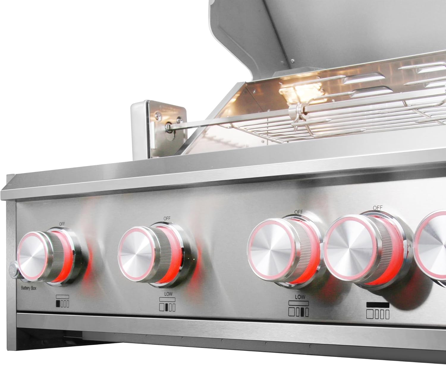 Cosmo COS-BGGN325K 32 in. Built-In 4 Burner Propane Gas Grill with Infrared Rotisserie, Knob LED Lighting in Stainless Steel