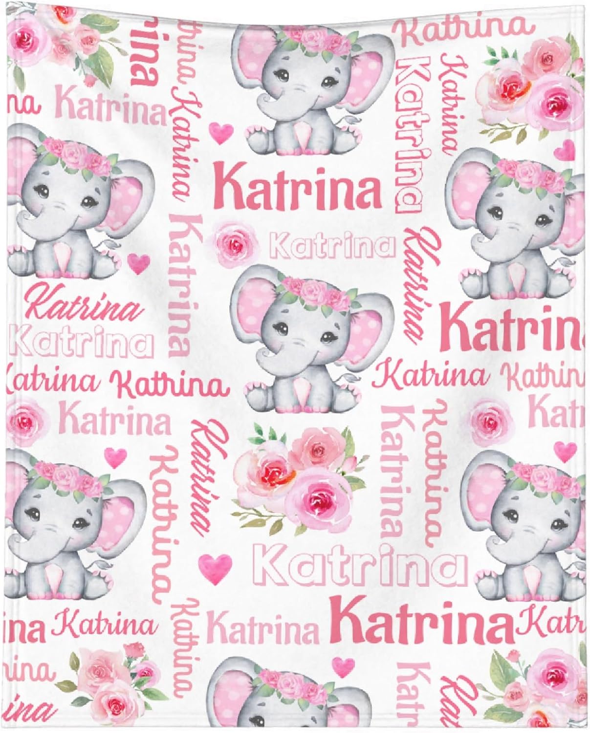 Custom Baby Elephant Blanket for Girls Women Personalized Name Blanket Soft Cozy Flannel Throw Blankets for Couch Bed Sofa Practical Personalized Gifts Small 50×40in for Child/Kids