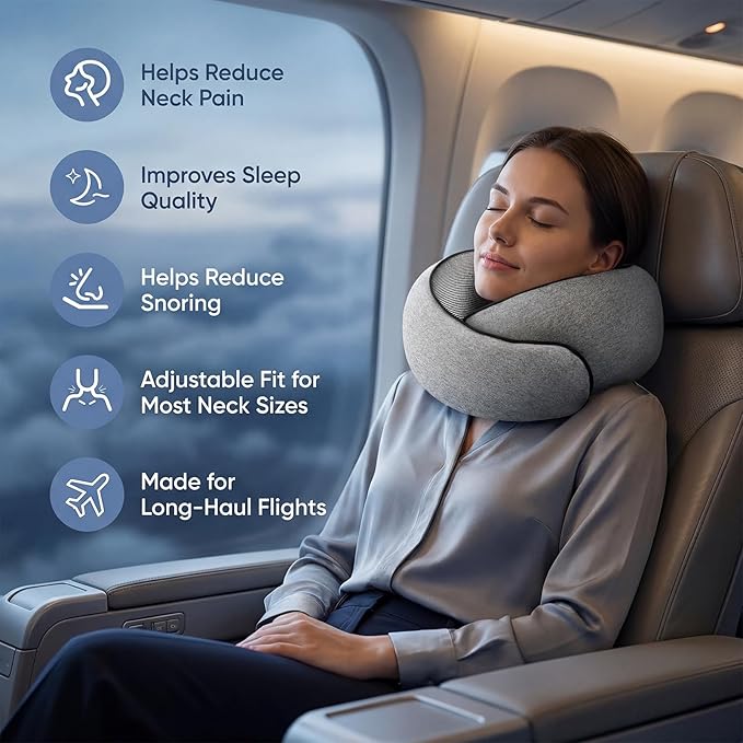 Almohada de viaje memory foam ajustable gris miniatura 6