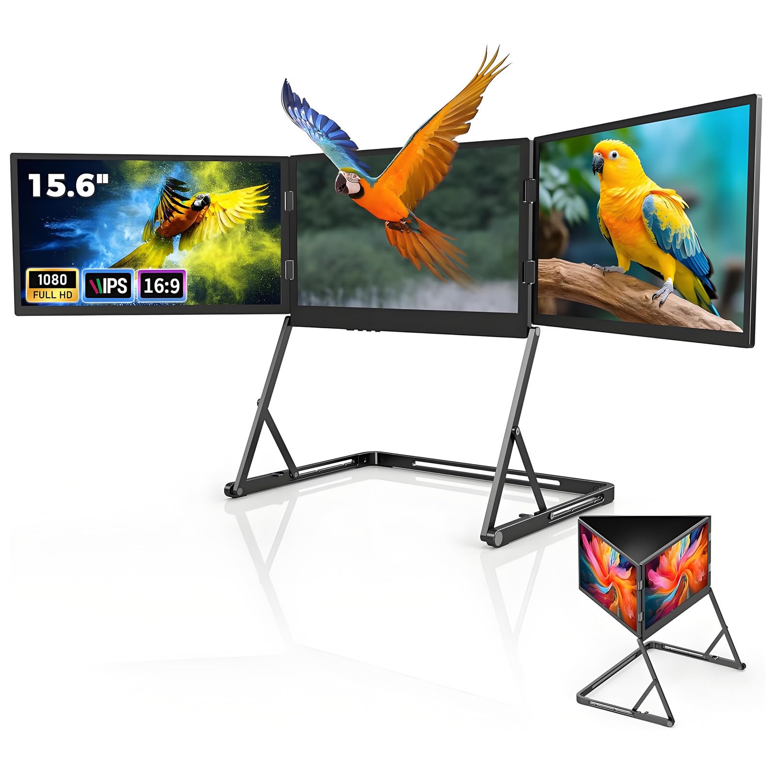 Przenośny Przedłużacz Monitora do Laptopa, 15,6-Calowy Składany Wyświetlacz FHD IPS, Usb-C Hdmi Play, Konfiguracja z Trzema Ekranami do Pracy w Domu, Biurze, dla Systemów Windows/mac