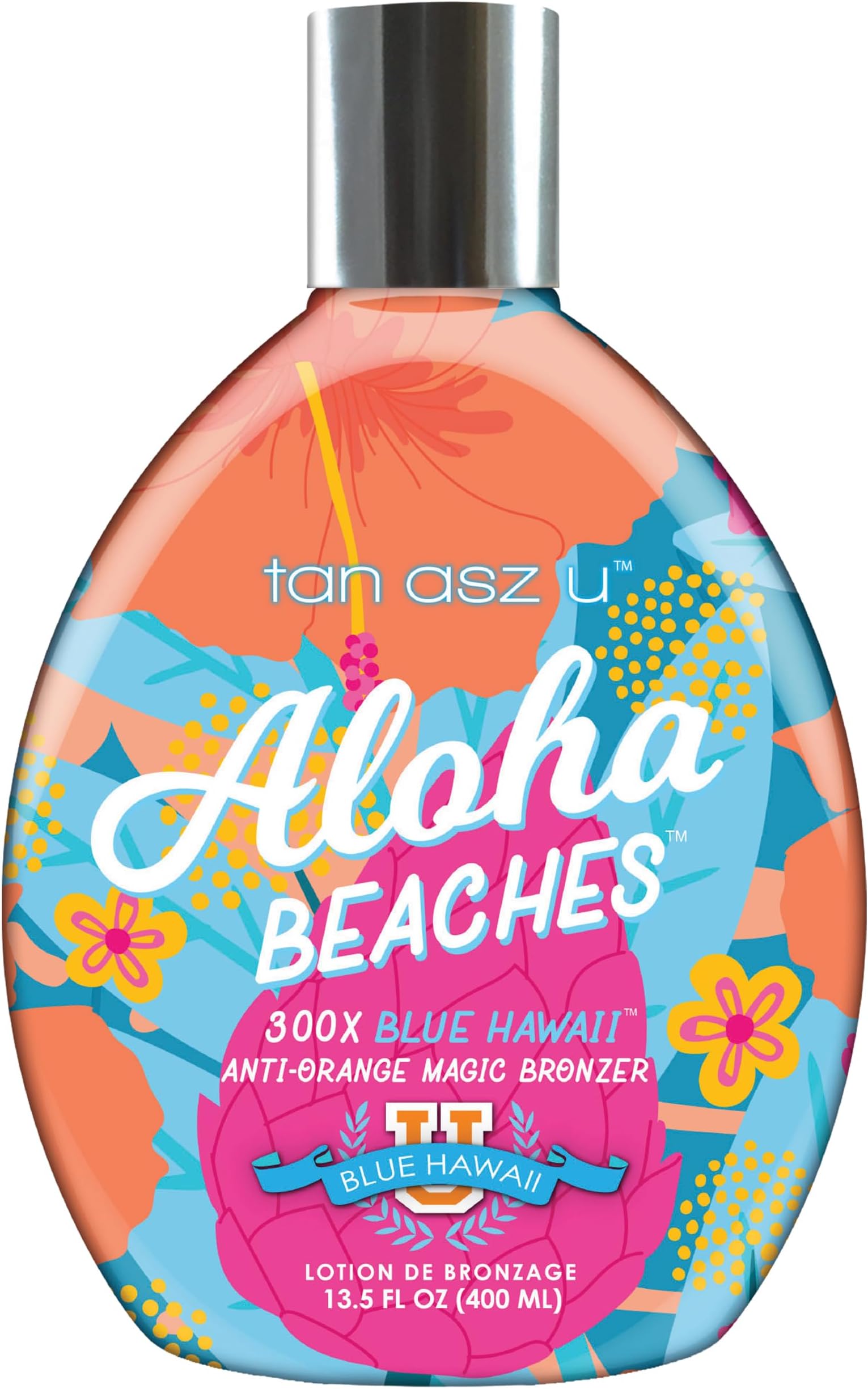 Aloha Beaches Tanning Lotion, 300X Blue Hawaii Anti-Orange Bronzer, Color-Correcting Blue Bronzing Blend with Peptide Complex, 13.5 Fl Oz