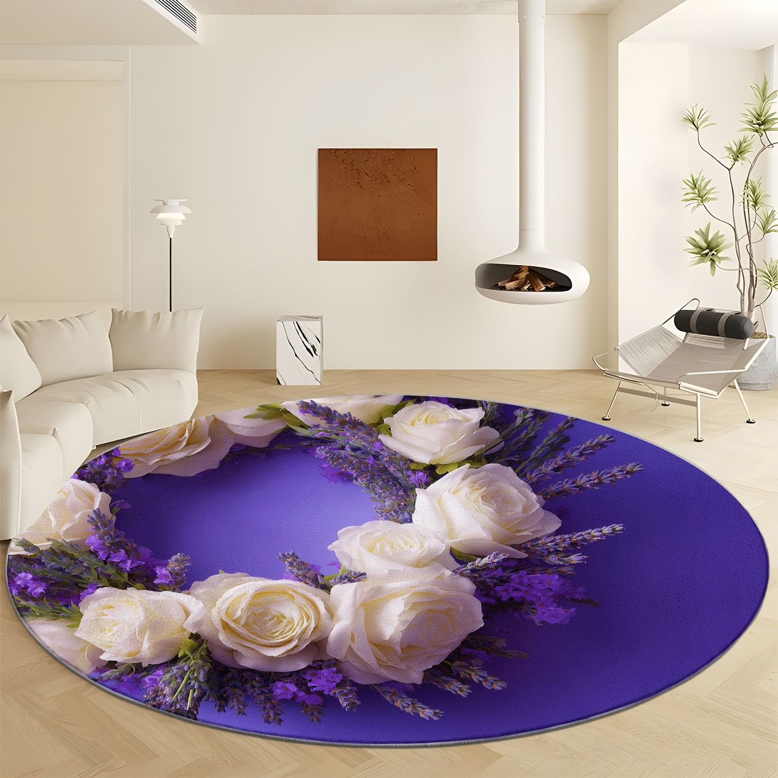Moquette de salon ronde violette 60 cm antidérapante et douce