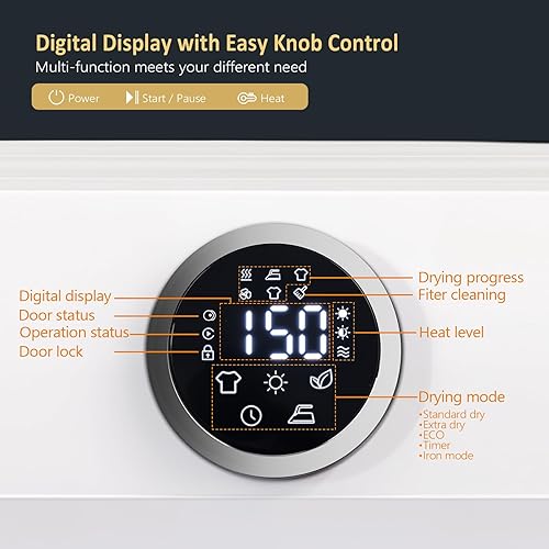Miniatura 3 de ROVSUN Secadora de ropa portátil de 1.8 pies cúbicos, secadora eléctrica de carga frontal, secadora de ropa compacta con control electrónico de