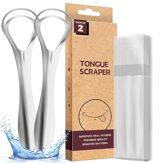 Srnede Tongue Scraper for Adults Tongue Cleaner Oral Care Aids in Fresh Breath Reduce Bad Breath Metal Tongue Scrapers Stainless Steel with Travel Case 2 Pack
