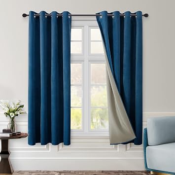 HOMEIDEAS الأزرق الداكن تعتيم كامل الستائر المخملية،52 X 96 بوصة غرفة سواد الحرارية معزول جروميت نافذة الستائر لغرفة النوم، غرفة المعيشة، 2 لوحات