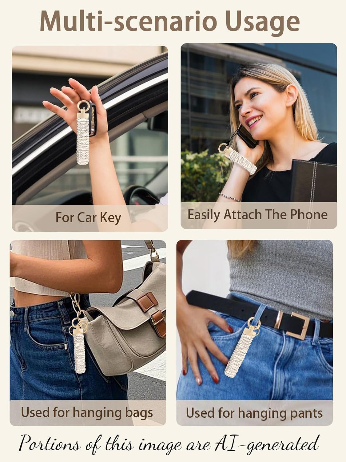 Seorsok Cute Striped Scrunchie Keychain Wristlet,Wristband Car Key Ring image 5