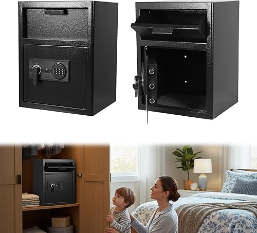 Miniatura 9 de Caja de seguridad para caídas de 2.57 pies cúbicos, caja fuerte con bloqueo de teclado digital y caja de ranura antirrobo para negocios, para pagos