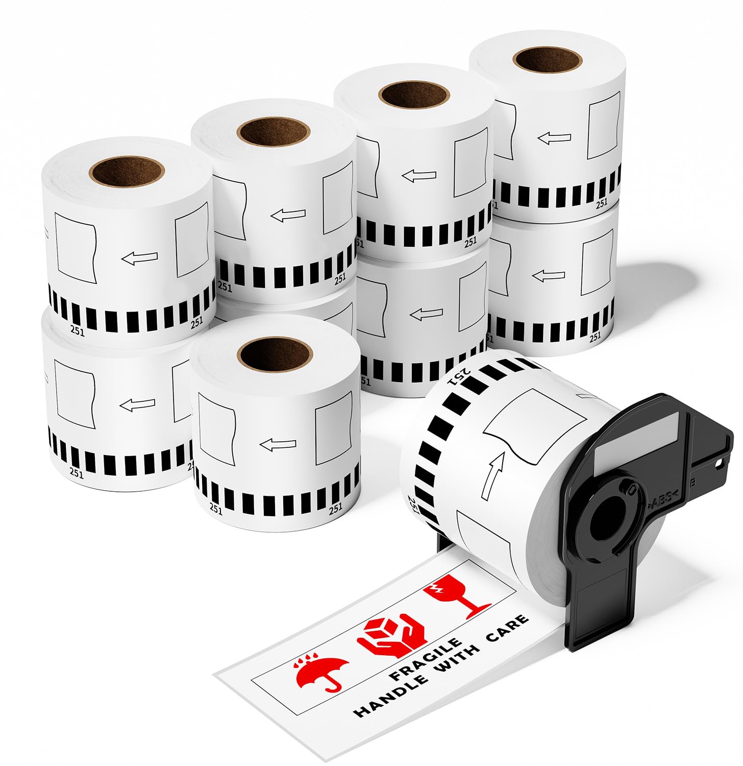 10 Rolls Black/Red on White Continuous Labels Compatible Brother DK-2251 (2-3/7" x 100'), Use with Brother QL-800, QL-810W, QL-820NWB Printers