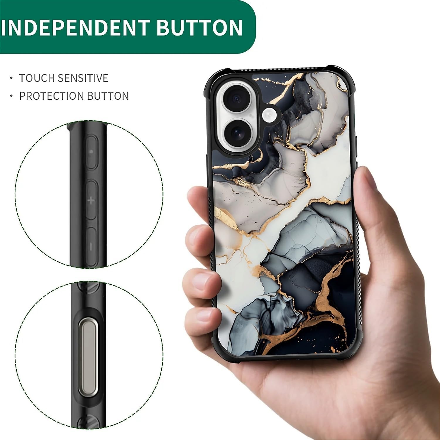 Magnetic Case for iPhone 17,[Compatible with MagSafe],Shockproof Rugged Hard Back Phone Cover-Black Gold Marble image 2