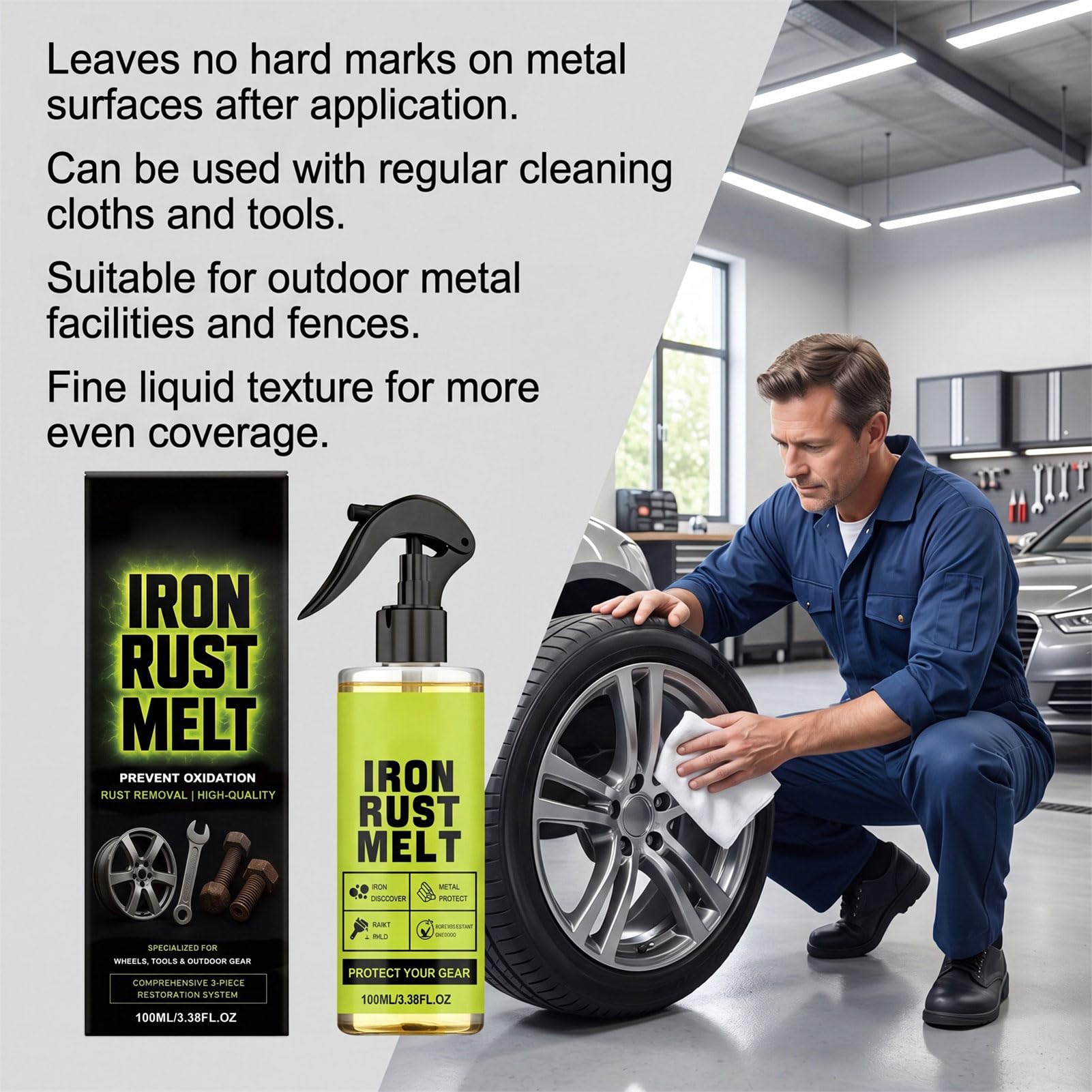 Iron Rust Melt Spray – Rostlöser Für Metall, Schnell Wirkendes Spray Zur Rostentfernung, Eisenoxid-Reiniger Für Felgen, Werkzeuge, Stahlteile, Maschinen Und Outdoor-Ausrüstung (3Set)