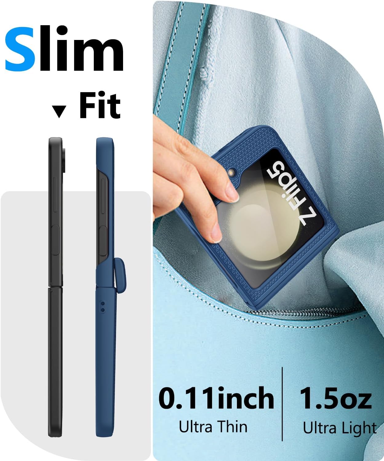Vihibii for Samsung Z Flip 5 Case with Hinge Protection & Front Screen Protector, Slim & Fit Stylish Shockproof Rugged Full Body Protective Phone Case for Z Flip 5 5G 2023, Dark Blue