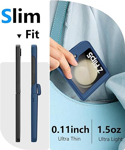 Vista 33 de Vihibii Funda para Samsung Galaxy Z Flip 5 con protección de bisagra y protector de pantalla trasera, delgada y ajustada, elegante textura Rojo