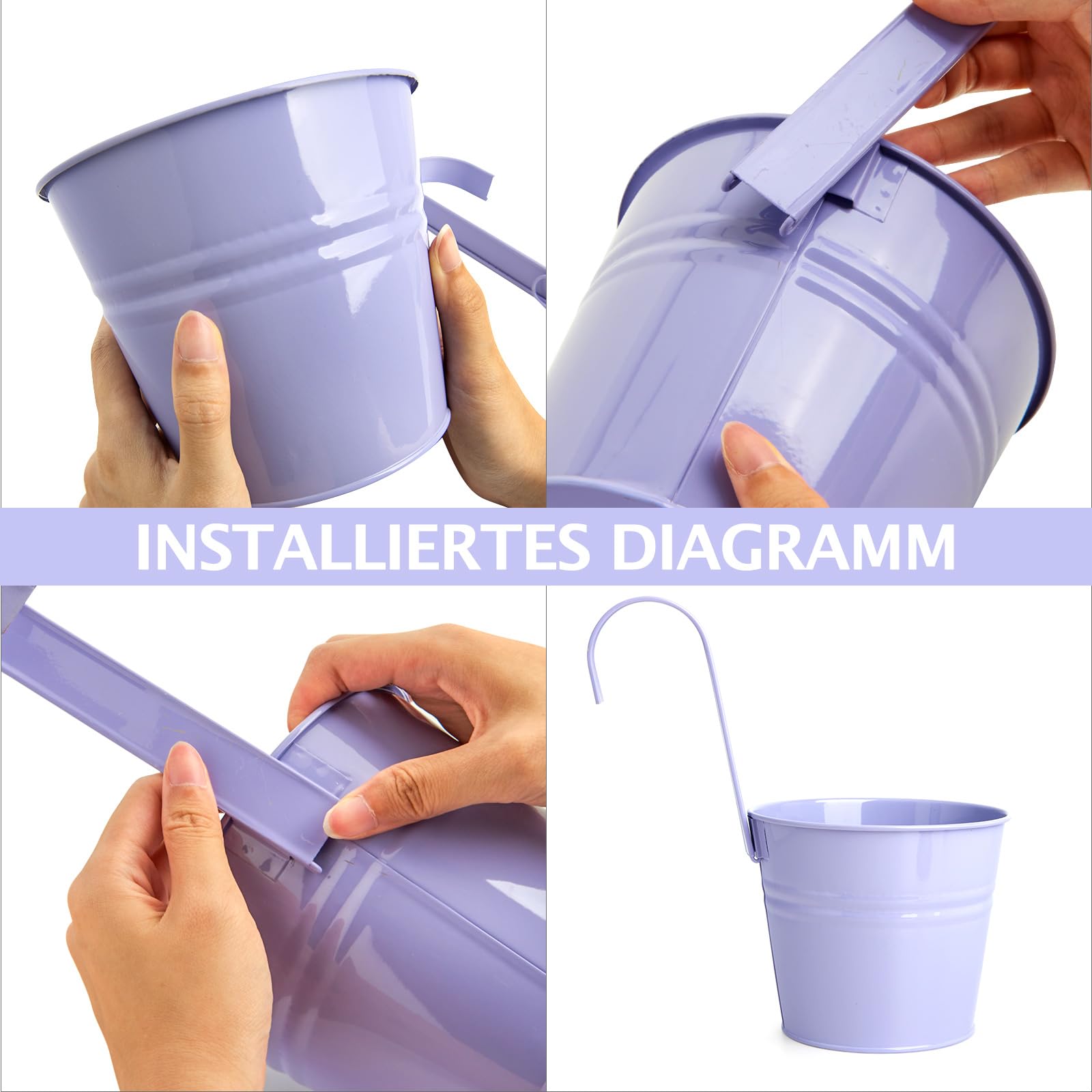 XXXFLOWER Metall Hängende Blumentöpfe Set - Robuste Hängeblumentöpfe aus Metall mit Abnehmbarem Haken & Ablaufloch, Hängetöpfe für Balkon, Garten, Zaun, Wand4/8 Stück