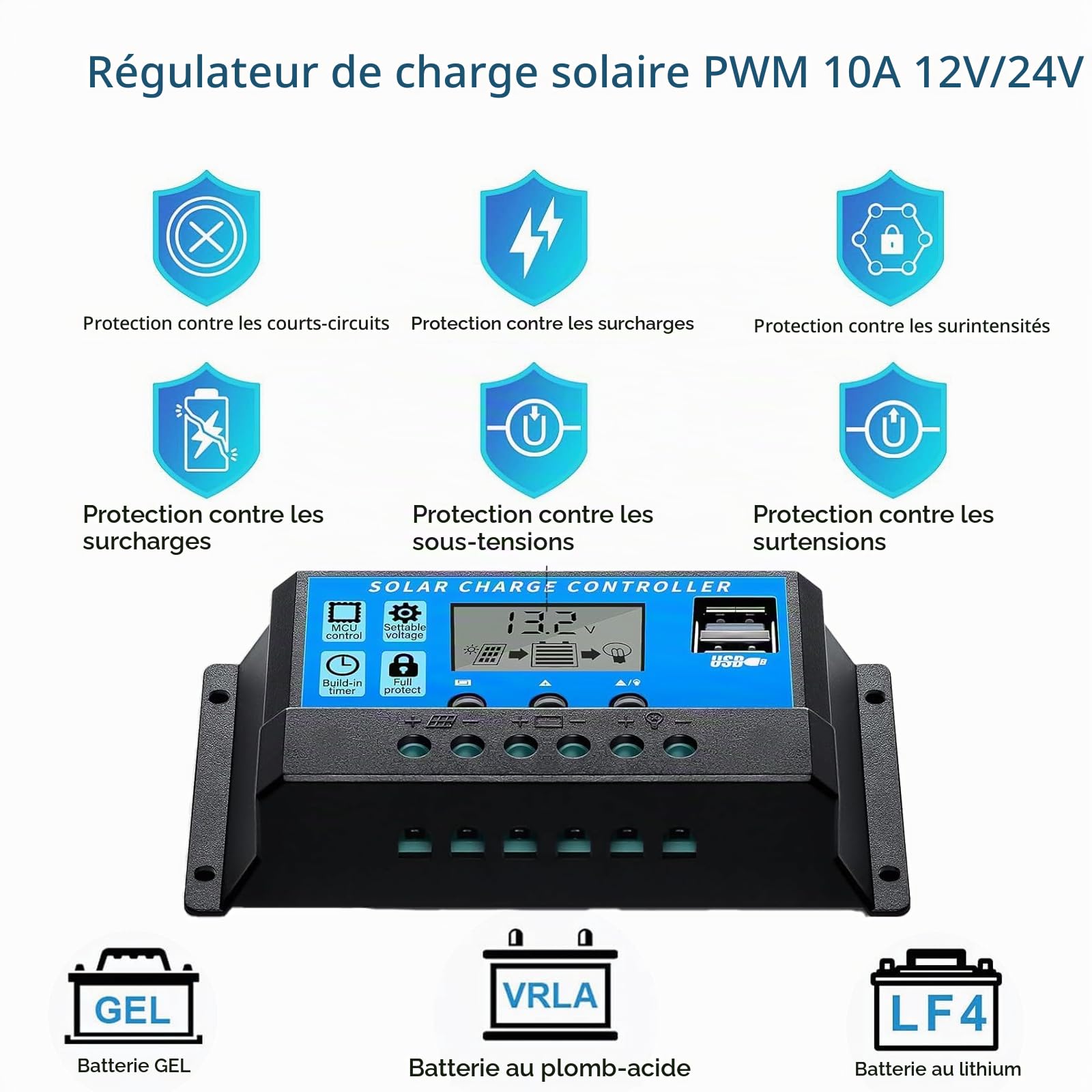 XINPUGUANG Kit Panneau Solaire 100W 12V Monocristallin Système Hors Réseau pour Maison RV Bateau + Contrôleur PWM 10 A 12 V/24 V+ Câbles solaires de 3m + Support en Z