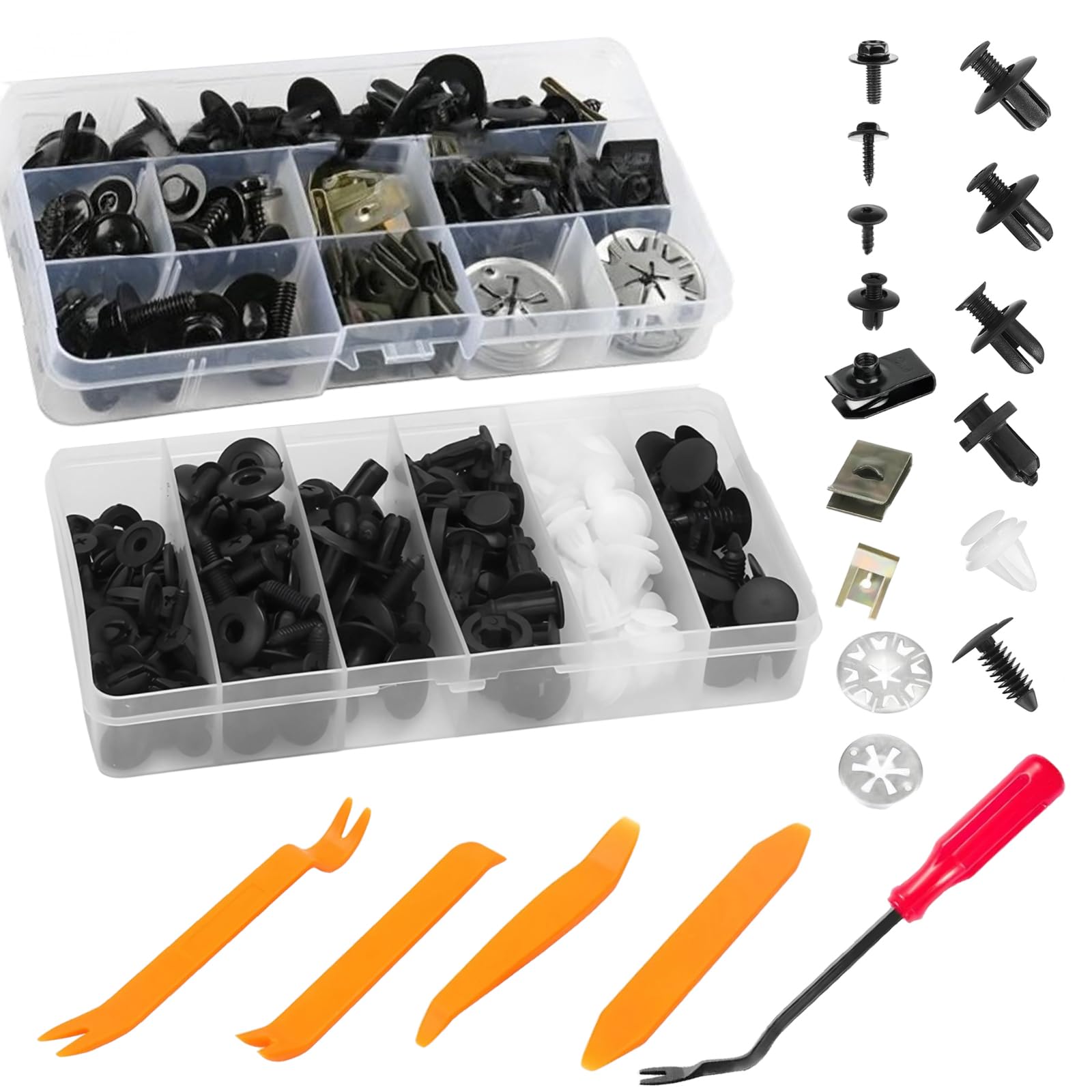 180 Stück Karosserieschrauben Befestigungsclips Set, Universal Blechmutter Schraube Mutter Clip Kit Metall U Typ Befestigungsclip mit Demontage Werkzeuge für Auto Body Undertray Fender