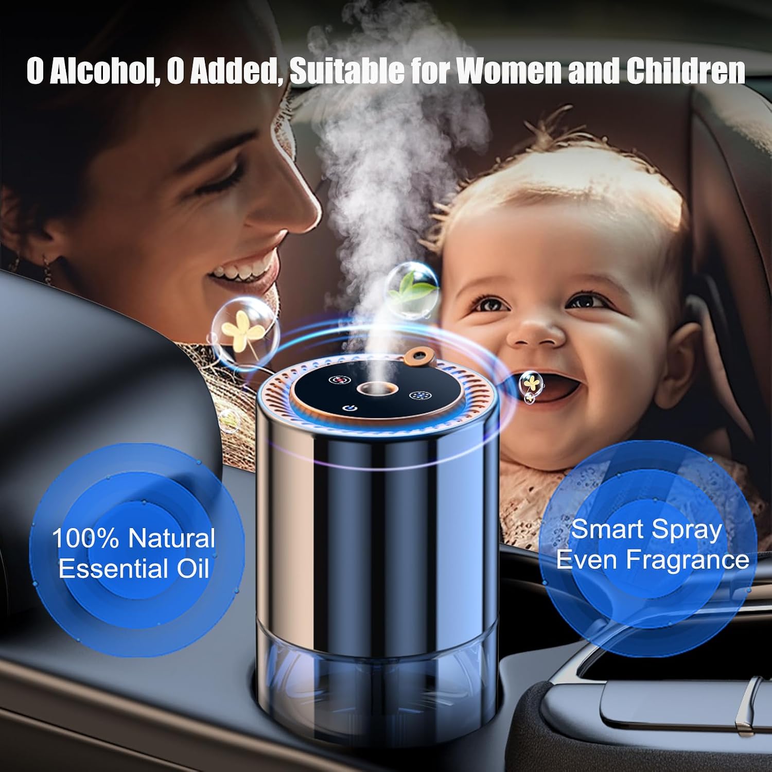 Car Air Freshener, Car Scents Air Freshener, 150ML Natural Fragrance, 300 Days Long Lasting, Car Essential Oil Diffuser with Star Projector and Flame Ambient Mood Light, Auto On/Off