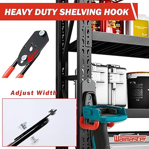 Miniatura 3 de Wallmaster Kit organizador de ganchos de garaje, paquete de 12 ganchos ajustables y resistentes, para montaje en pared, organización de garaje de