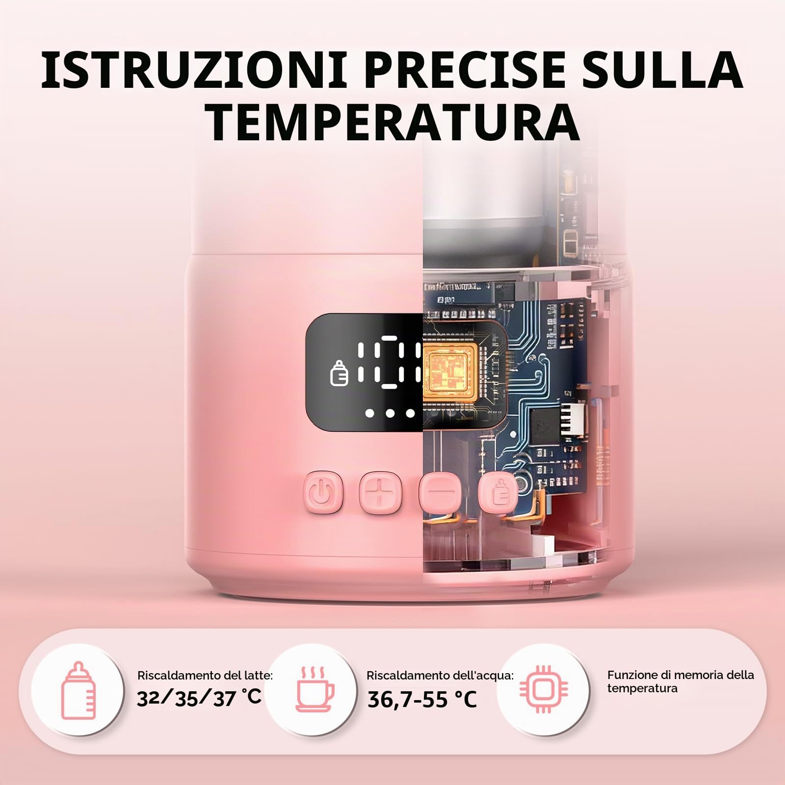 Scaldabiberon Portatile Senza Fili: Scalda Biberon Neonato Riscaldamento Rapido e Lunga Durata della Batteria 2 Modalità per Latte Materno e Acqua 500ml per Tutto il Giorn
