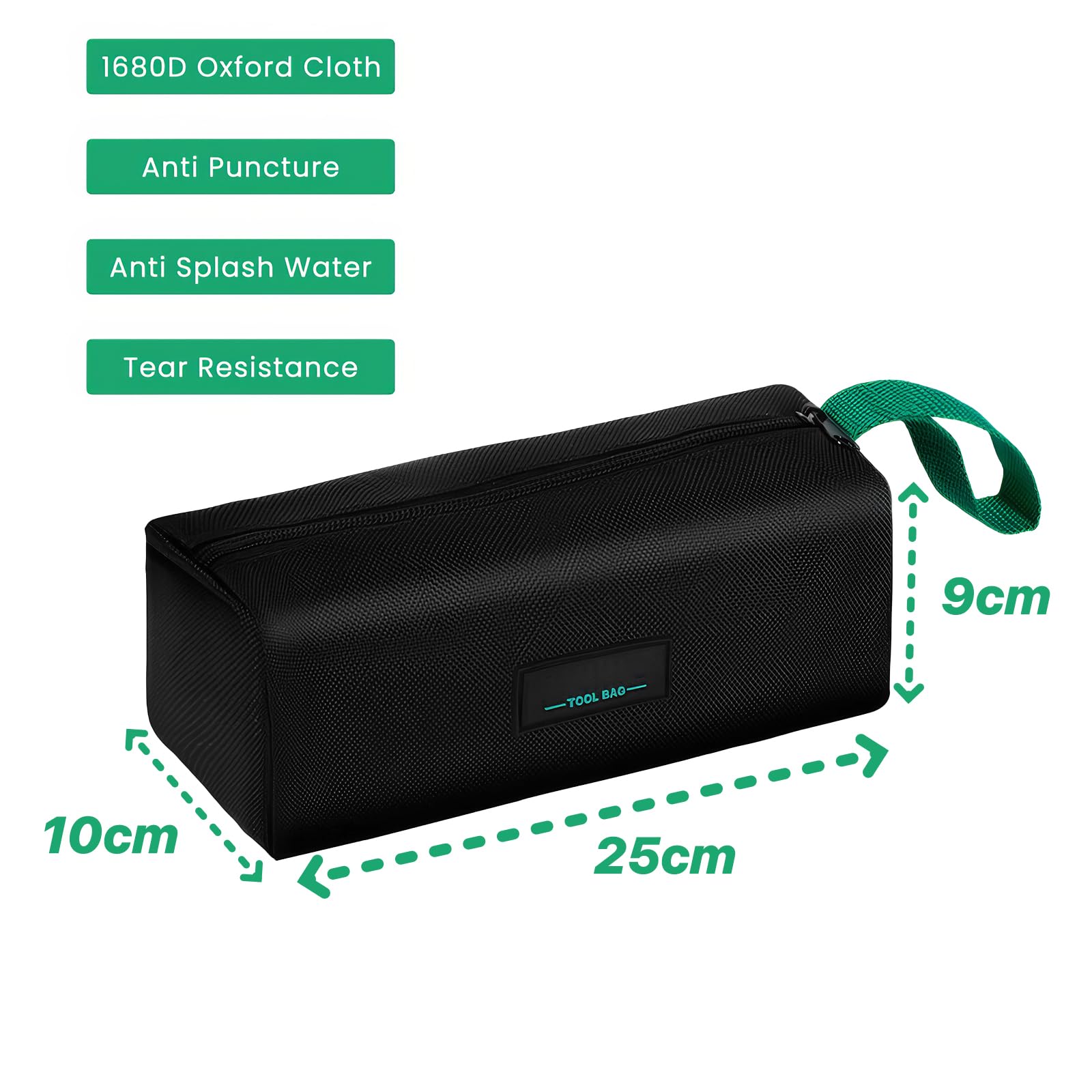 Borsa Porta Attrezzi,Piccola e Portatile,Borsa Attrezzi Lavoro,Multifunzionale con Cerniera per Giardinaggio, Lavoro Esterno e Riporre Oggetti d'Arte Astuccio Attrezzi(Nero + Verde)