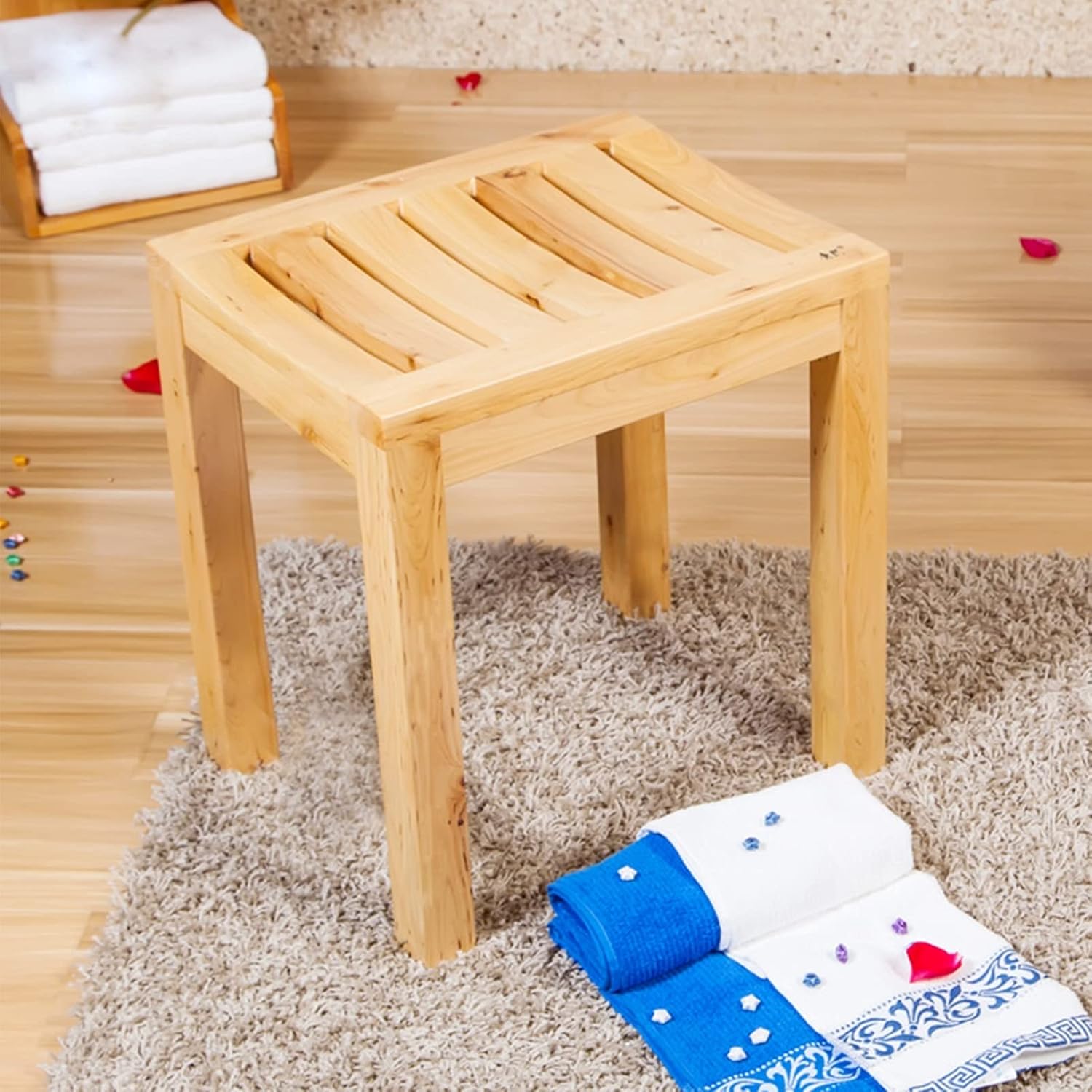 Bathtub Shower Stools to Sit On,Shower Stools Wood Comfortable Safe Bathroom Stool Spa Bath Organizer Shaving Foot Rest Indoor Outdoor Patio Garden Yard