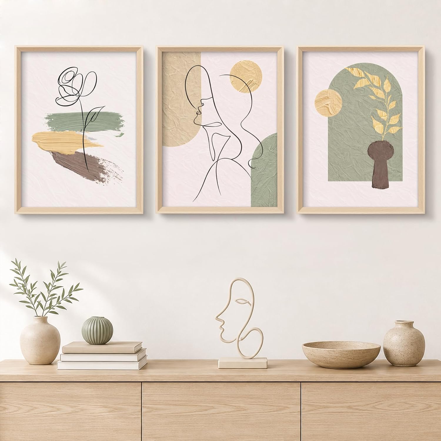 lianyibo Abstract Line Canvas Wall Art Set of 3 Minimalist Woman Face and Botanical Prints Artwork for Living Room Bedroom(80x120cmx3/Inner frame)