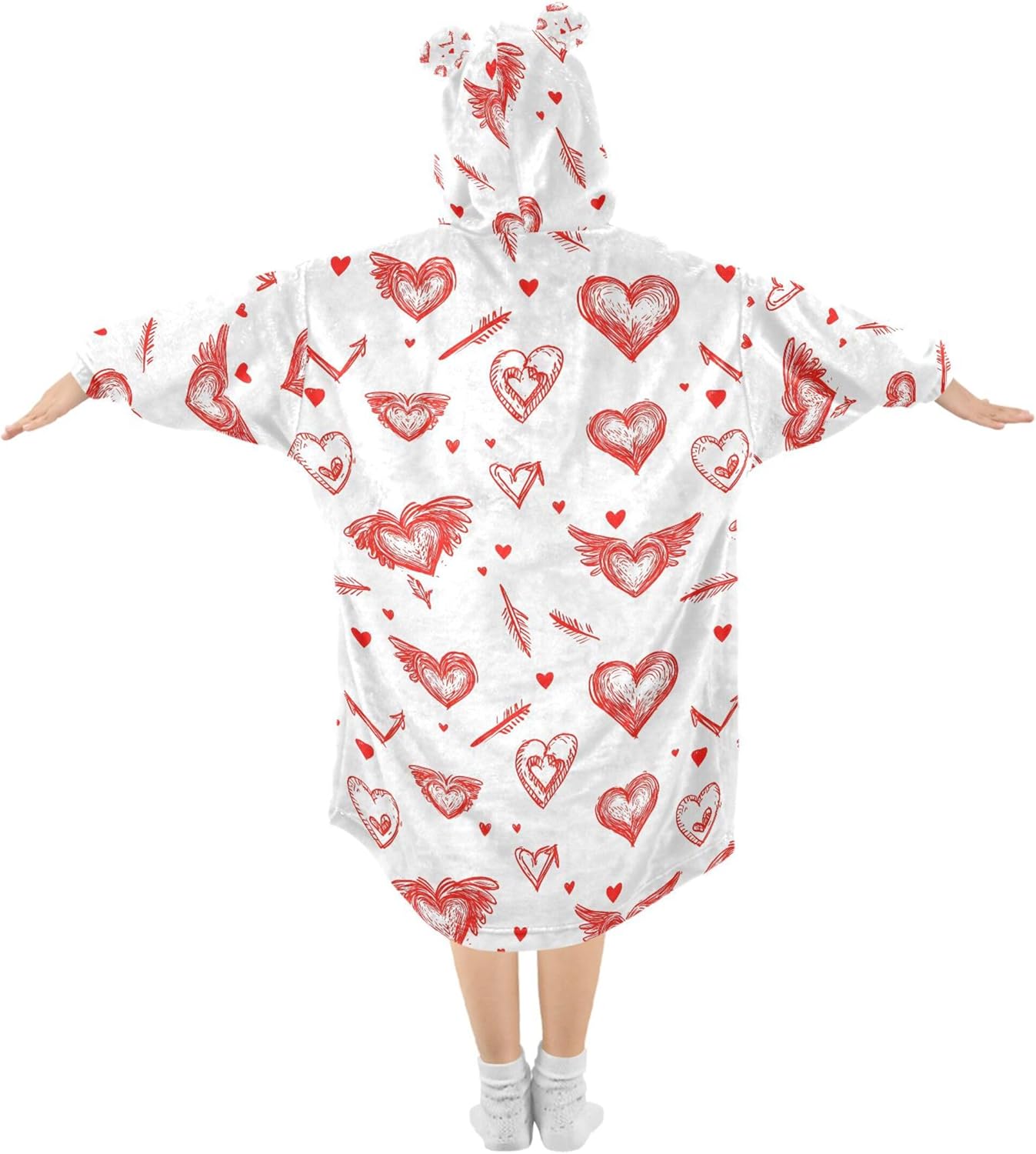 Valentine Heart Kids Wearable Blanket Hoodie with Pocket and Sleeves for Toddlers, Cute Hoodies Girls Boys B0403609