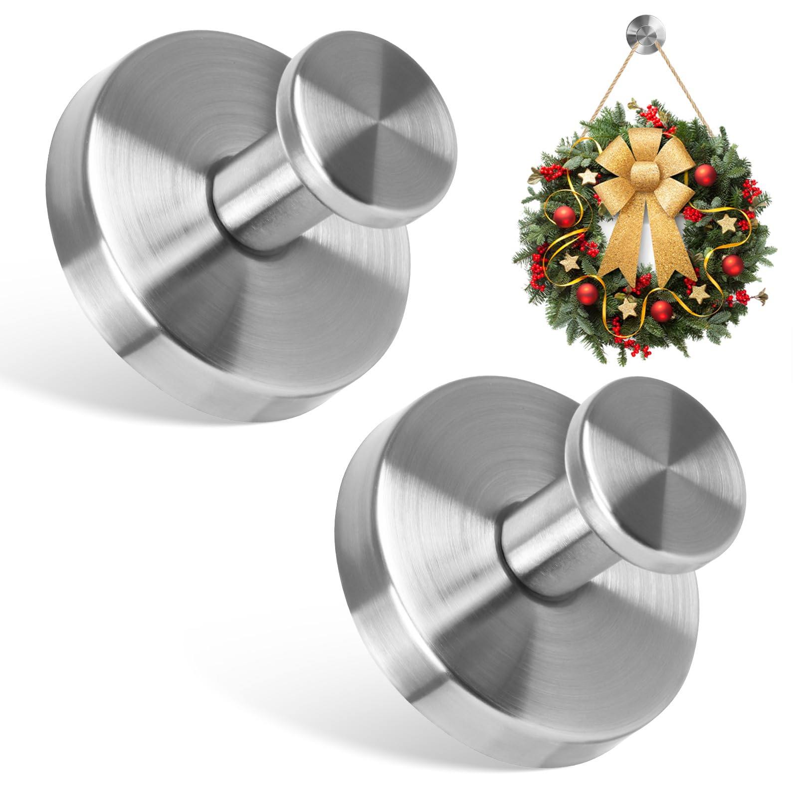 DDhayyp 2PCS Silver Suction Cup Hooks Stainless Waterproof,Towel Hook Holder,No Drill Suction Heavy Duty Hooks Wreath Hanger for Christmas Shower Bathroom Kitchen Glass Door Window (Silver)