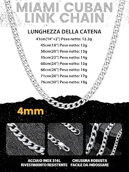 Collana Cubana Uomo In Acciaio Inossidabile MAIBAOTA - Larghezze 3/6/9 Mm - Lunghezza 46/51 Cm - Colori Argento, Oro, Nero