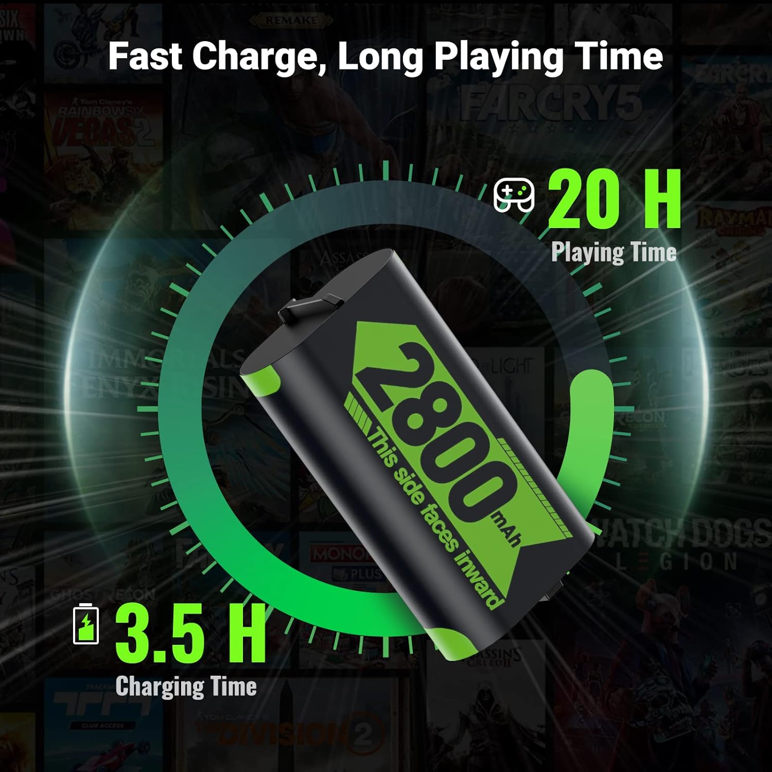 4*2800mAh Super Large Capacity Xbox Controller Battery Packs, Compatible with Xbox Series X/Xbox Series S/Xbox One/Xbox One S/X/Elite Controller, Xbox Rechargeable Batteries with Charger& Cable