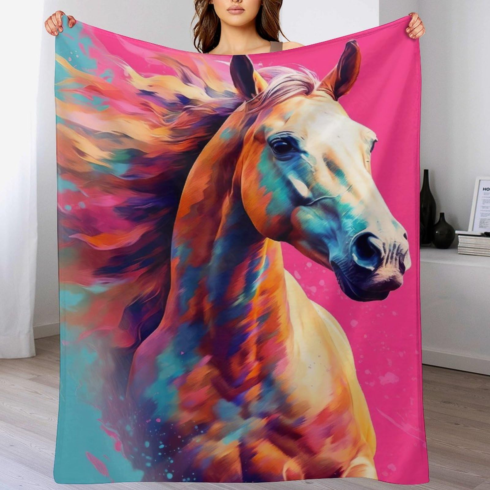 Couverture polaire cheval idée cadeau douce en flannel pour anniversaire